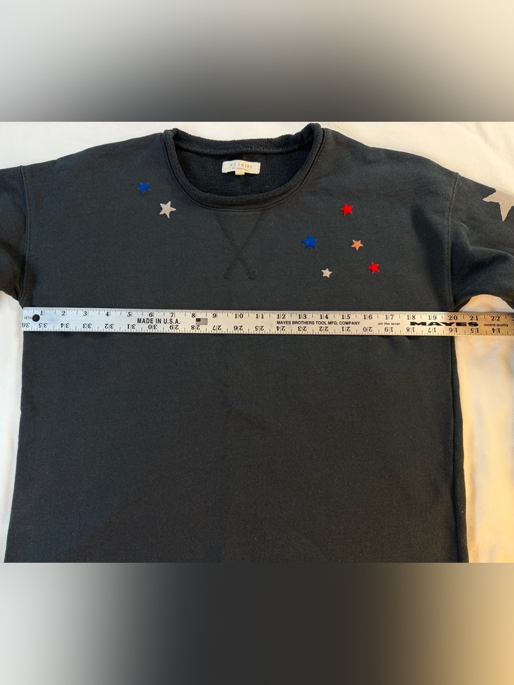 Madewell Black Cotton Crewneck Sweatshirt with Red, Blue, and Gray Stars - Picture 6 of 8